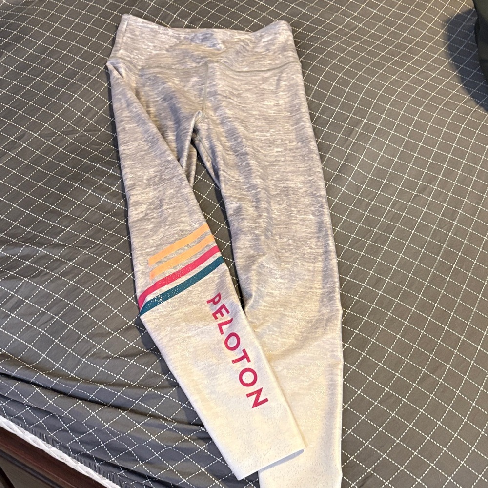 Peloton Gray Women’s Leggings with Pink, Teal & Yellow Stripes